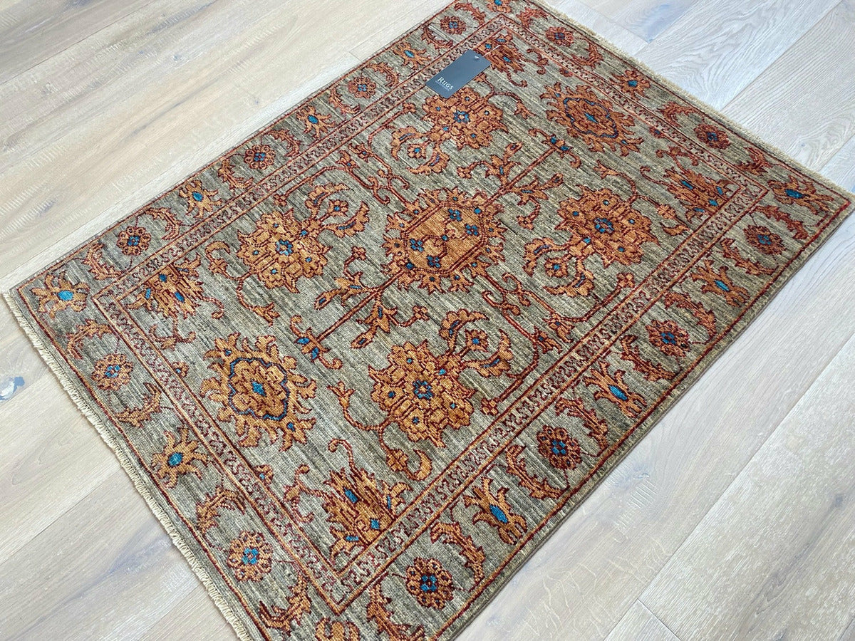 Hand-Knotted Afghan Sultanabad Rug | Terracotta & Slate Blue Wool Artisan Area Rug
