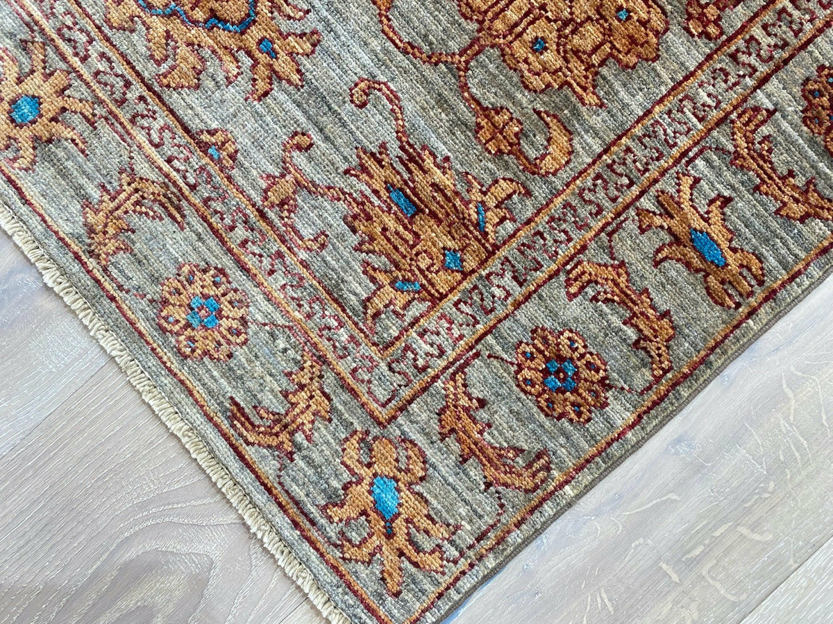 Hand-Knotted Afghan Sultanabad Rug | Terracotta & Slate Blue Wool Artisan Area Rug
