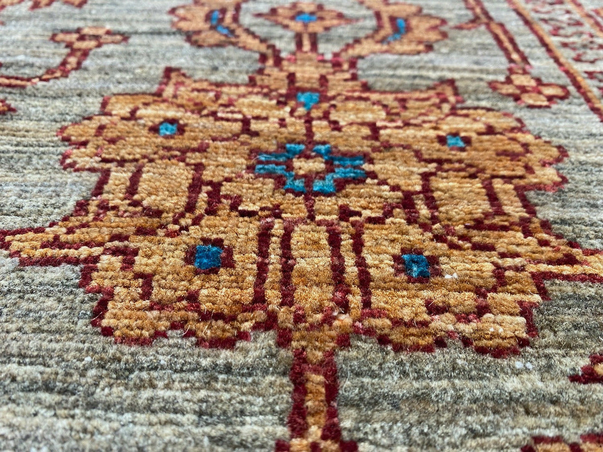 Hand-Knotted Afghan Sultanabad Rug | Terracotta & Slate Blue Wool Artisan Area Rug